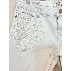 Y2K White Boot Flare Low Rise Mall Girl Trendy Crochet Jeans Sz 11